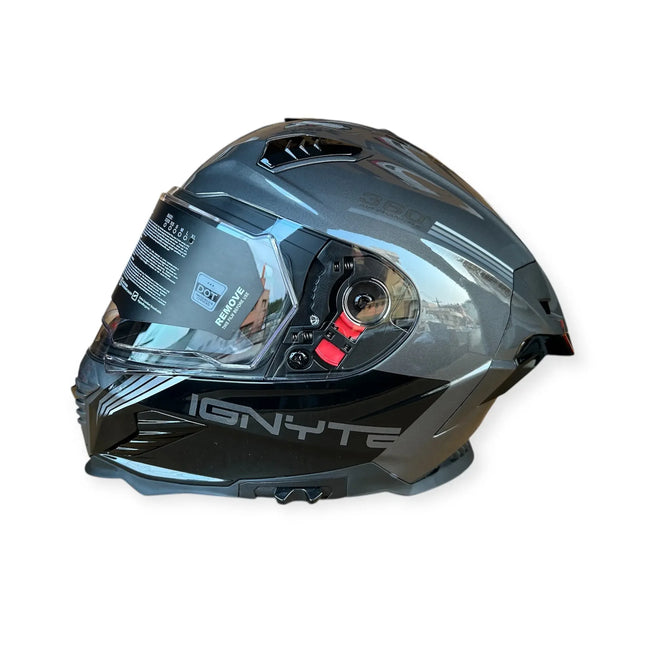 IGNYTE (IGN-16) Full Face Dual Visor Helmet - (Glossy Grey White) - ISI DOT Certified IGNYTE