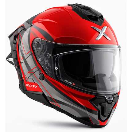 Axor Brutale Glossy Surges Grey Red Helmet front view full face dual spoiler design