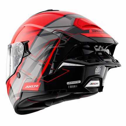 Rider wearing Axor Brutale Glossy Surges Grey Red Helmet full face motorcycle helmet