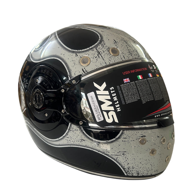 SMK Retro Inferno Glossy Black Grey Helmet - GL266 - Pinlock 70 - ECE Certified