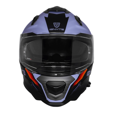 Front Left View of Ignyte IGN-16 Helmet Glossy Metal Blue White Red Orange with Dual Visor