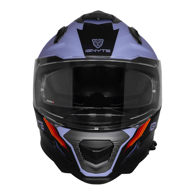 Front Left View of Ignyte IGN-16 Helmet Glossy Metal Blue White Red Orange with Dual Visor