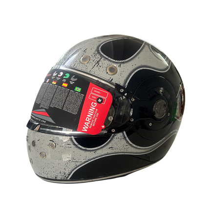 SMK Retro Inferno Glossy Black Grey Helmet - GL266 - Pinlock 70 - ECE Certified
