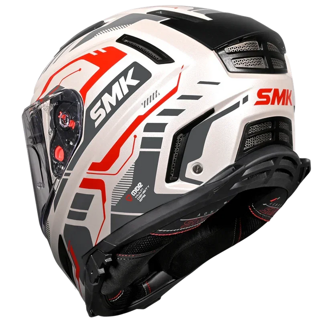SMK Agnar Tektron Helmet – Glossy White Grey Red (GL163) | ECE 22.06