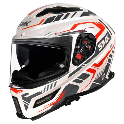 SMK Agnar Tektron Helmet – Glossy White Grey Red (GL163) | ECE 22.06