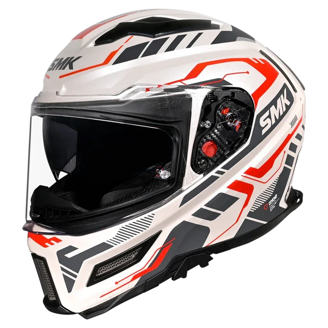 SMK Agnar Tektron Helmet – Glossy White Grey Red (GL163) | ECE 22.06