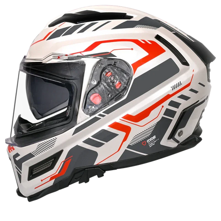 SMK Agnar Tektron Helmet – Glossy White Grey Red (GL163) | ECE 22.06