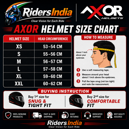 Axor Helmets Size Chart - Riders India