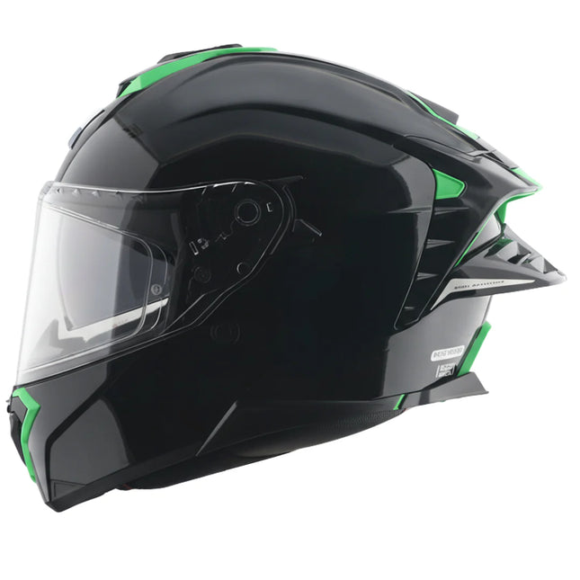 Axor Brutale Corsa Black Green Helmet dual spoiler ISI DOT ECE 22.06 certified