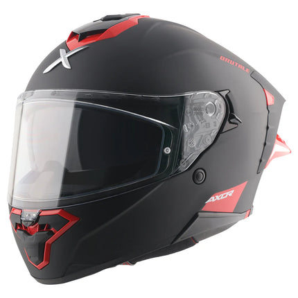Axor Brutale Corsa Dull Black Red Helmet front view full face dual spoiler design