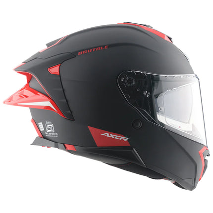 Axor Brutale Dull Black Red Helmet side profile aerodynamic dual spoiler helmet