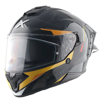 Axor Brutale Kryptic Dull Black Yellow Helmet front view full face dual spoiler design