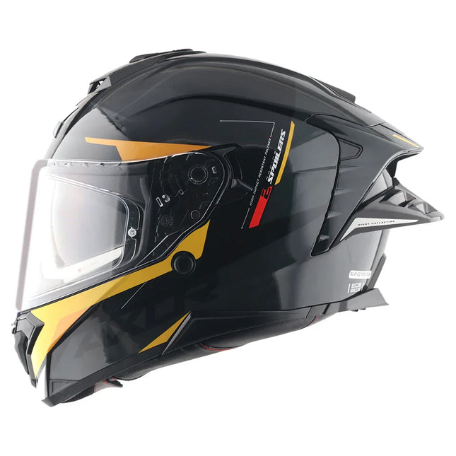 Axor Brutale Kryptic Dull Black Yellow Helmet dual spoiler ISI DOT ECE 22.06 certified
