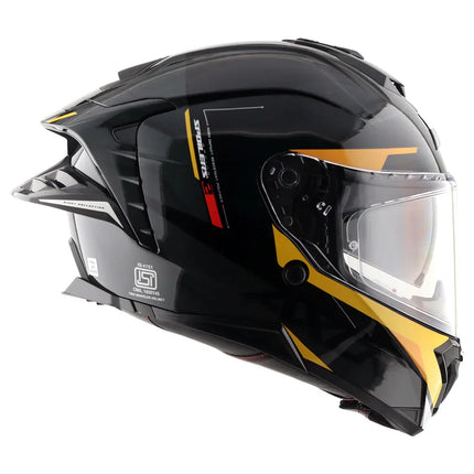 Axor Brutale Dull Black Yellow Helmet side profile aerodynamic dual spoiler helmet