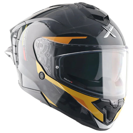 Axor Brutale Kryptic Dull Black Yellow Helmet front view full face dual spoiler design