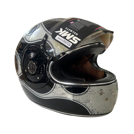 SMK Retro Inferno Glossy Black Grey Helmet - GL266 - Pinlock 70 - ECE Certified
