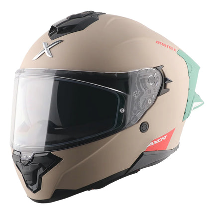 Axor Brutale Corsa Khaki Green Helmet front view full face dual spoiler design