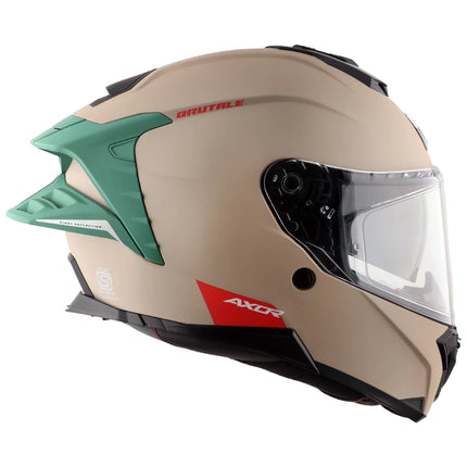 Axor Brutale Khaki Green Helmet side profile aerodynamic dual spoiler helmet