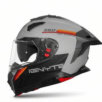 IGNYTE (IGN-16) Full Face Dual Visor Helmet - (Glossy Titanium Grey Orange Red) - ISI DOT Certified IGNYTE