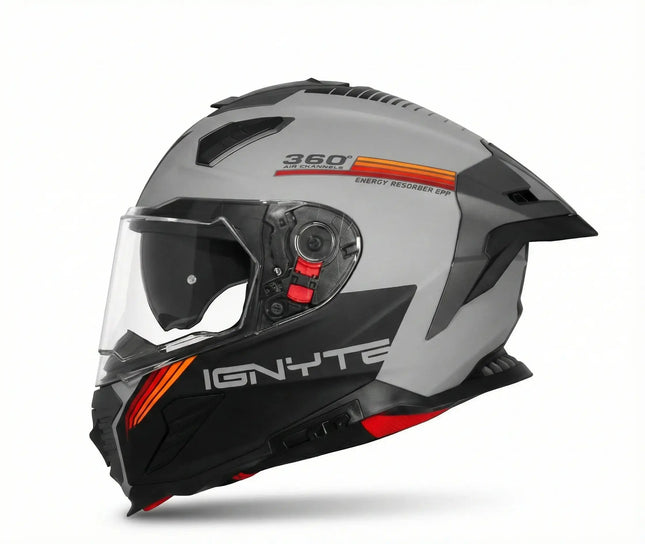 IGNYTE (IGN-16) Full Face Dual Visor Helmet - (Glossy Titanium Grey Orange Red) - ISI DOT Certified IGNYTE