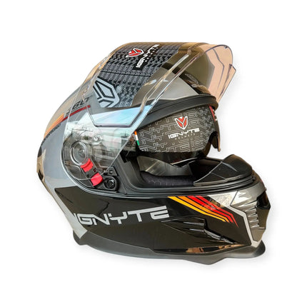IGNYTE (IGN-16) Full Face Dual Visor Helmet - (Glossy Titanium Grey Orange Red) - ISI DOT Certified IGNYTE
