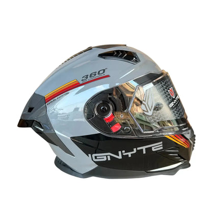 IGNYTE (IGN-16) Full Face Dual Visor Helmet - (Glossy Titanium Grey Orange Red) - ISI DOT Certified IGNYTE