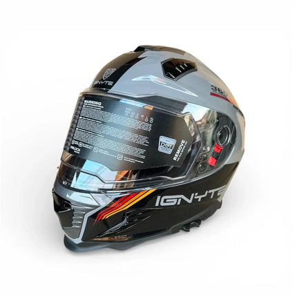 IGNYTE (IGN-16) Full Face Dual Visor Helmet - (Glossy Titanium Grey Orange Red) - ISI DOT Certified IGNYTE