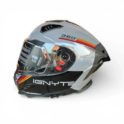 IGNYTE (IGN-16) Full Face Dual Visor Helmet - (Glossy Titanium Grey Orange Red) - ISI DOT Certified IGNYTE