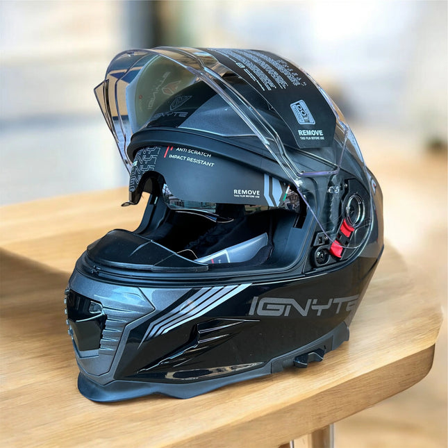 IGNYTE (IGN-16) Full Face Dual Visor Helmet - (Glossy Grey White) - ISI DOT Certified IGNYTE