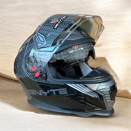 IGNYTE (IGN-16) Full Face Dual Visor Helmet - (Glossy  Grey White) - ISI DOT Certified IGNYTE