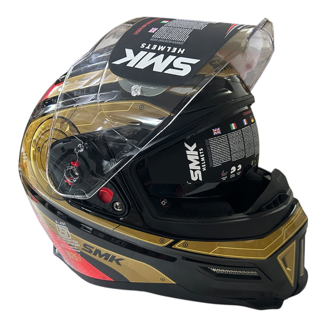 SMK Agnar Cyborg Glossy Gold Red Helmet - Dual Visor - Ece 22.06 Certified