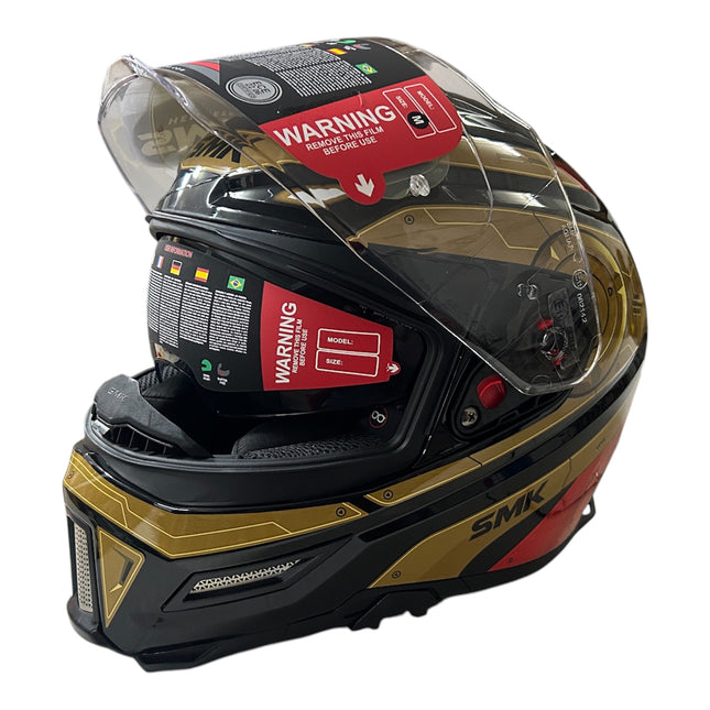 SMK Agnar Cyborg Glossy Gold Red Helmet - Dual Visor - Ece 22.06 Certified