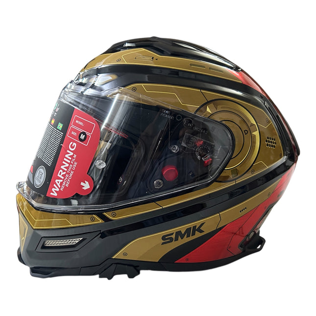 SMK Agnar Cyborg Glossy Gold Red Helmet - Dual Visor - Ece 22.06 Certified