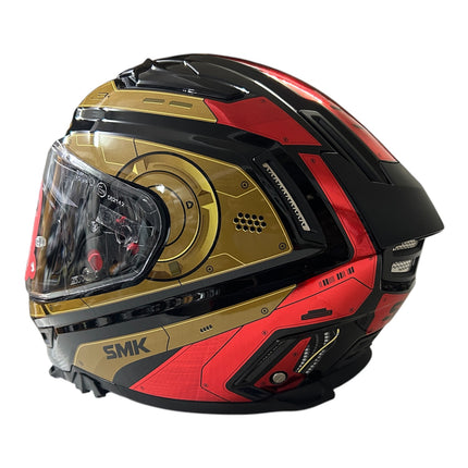 SMK Agnar Cyborg Glossy Gold Red Helmet - Dual Visor - Ece 22.06 Certified
