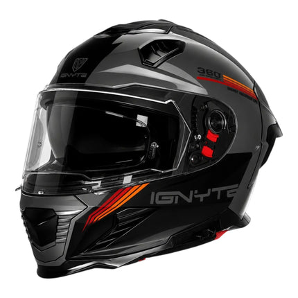 Front Left View of Ignyte IGN-16 Helmet Glossy Dark Grey Anthracite Red Orange with Dual Visor