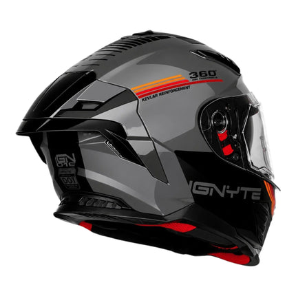Ignyte IGN-16 Helmet Glossy Dark Grey Anthracite Red Orange Pinlock Ready Clear Visor