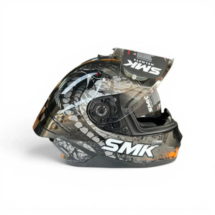 Rear view of SMK Typhoon Reptile GL267 Helmet with aerodynamic spoiler