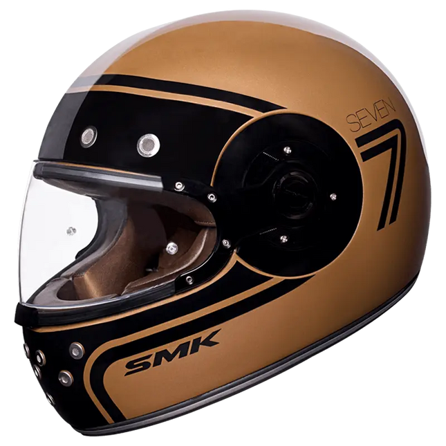 SMK Retro 7 GL720 Full Face Helmet Glossy Black Gold | Pinlock 70 Riders India