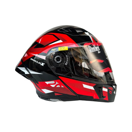 Steelbird SBA-20 Shieldx Bluetooth Helmet – Glossy Black Red | ISI Certified Smart Modular Helmet | 48H Battery
