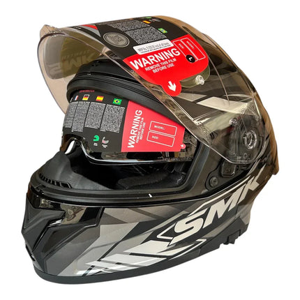SMK Typhoon Rival Glossy Grey White Helmet Side View DUAL VISOR