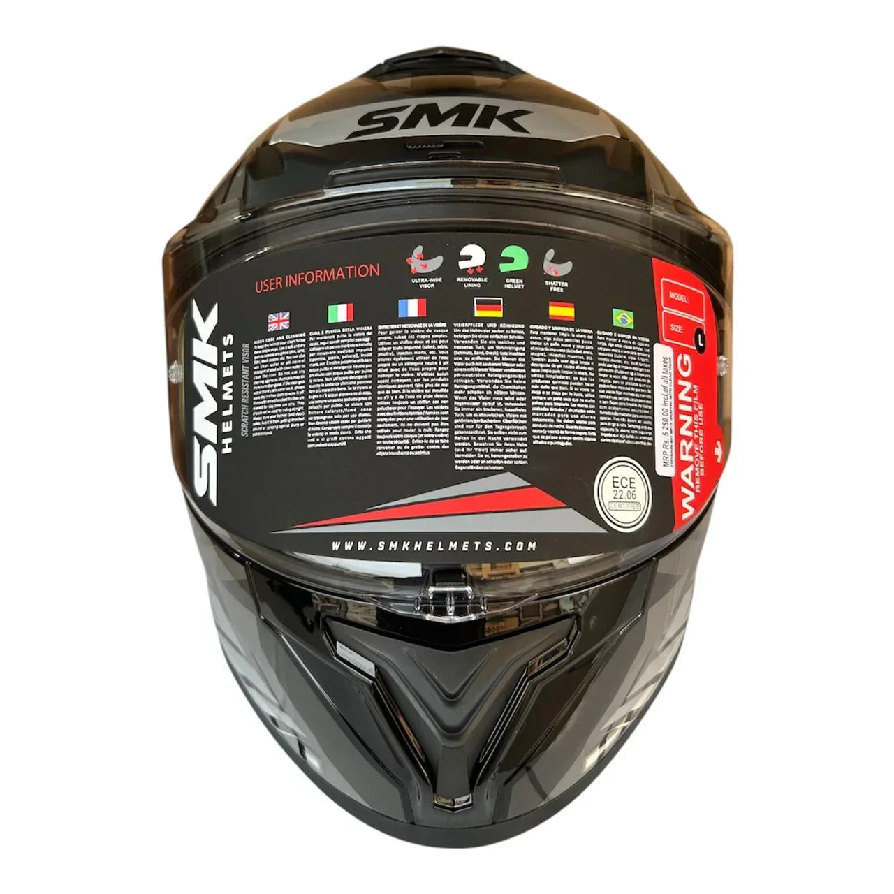 SMK Typhoon Rival Glossy Grey White Helmet (GL266) – ISI, DOT & ECE 22.06 Certified