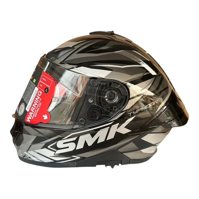 SMK Typhoon Rival Glossy Grey White Helmet Side View
