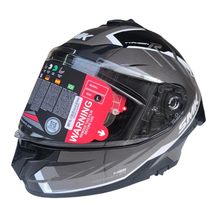 SMK Typhoon Aerot Glossy Grey White Helmet Front View