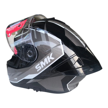 SMK Typhoon Aerot Glossy Grey White Helmet rear View 