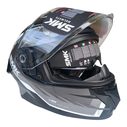 SMK Typhoon Aerot Glossy Grey White Helmet Side View dual visor