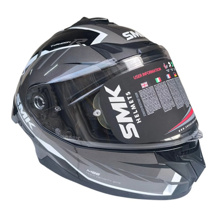 SMK Typhoon Aerot Glossy Grey White Helmet Side View dual spoiler