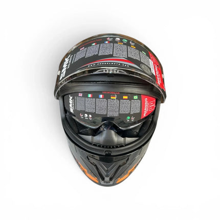 SMK Typhoon Reptile Glossy Black Orange Helmet front view - ISI DOT ECE 22.06 Certified