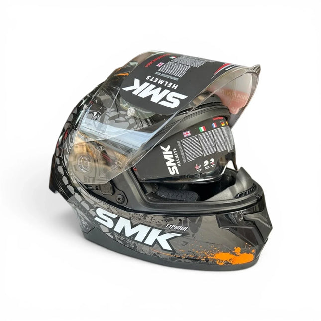 Scratch-resistant visor on SMK Typhoon Reptile Glossy Black Orange Helmet