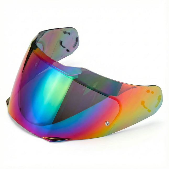 Original SMK Twister helmet visor with a reflective rainbow iridium finish. Features visible pins ready for Pinlock 30 anti-fog inserts