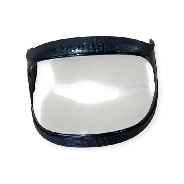 Clear motorcycle helmet visor frame accessory on white background